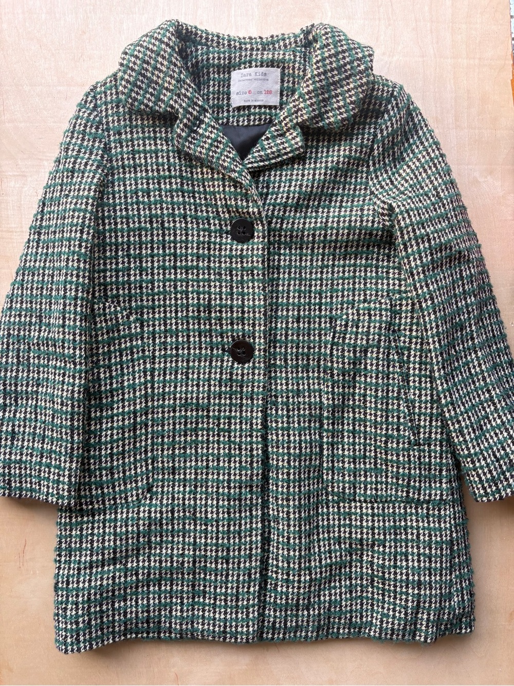 ZARA Kids Size 8 (128cm) Tweed Coat/Jacket Girl Green Pockets